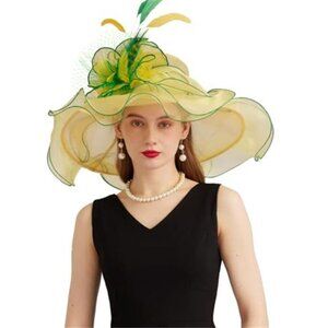 Women's Derby Church Hat Organza Flower Fascinator Wide Brim Sun Hat